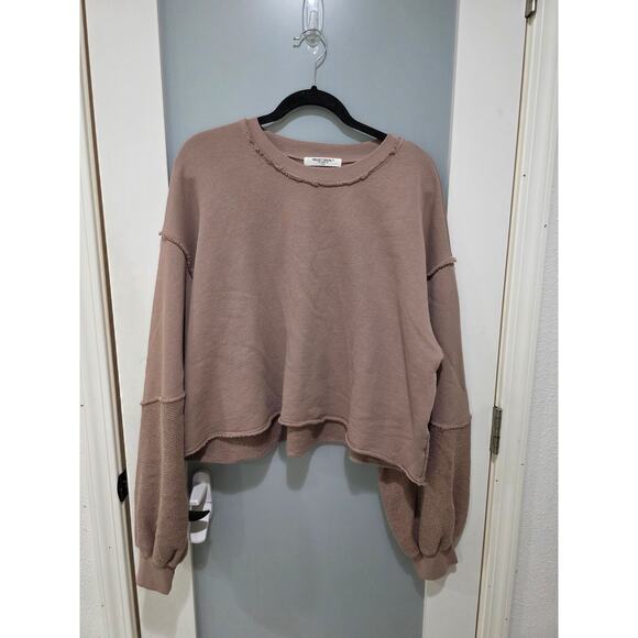 Project Social T Brown Sweatshirt L Cropped Raw Hem Cozy Lounge Pullover - Picture 1 of 8
